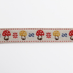 [RBYD_33-015] Ribbon Yardage: Red & Yellow Mushrooms on Natural